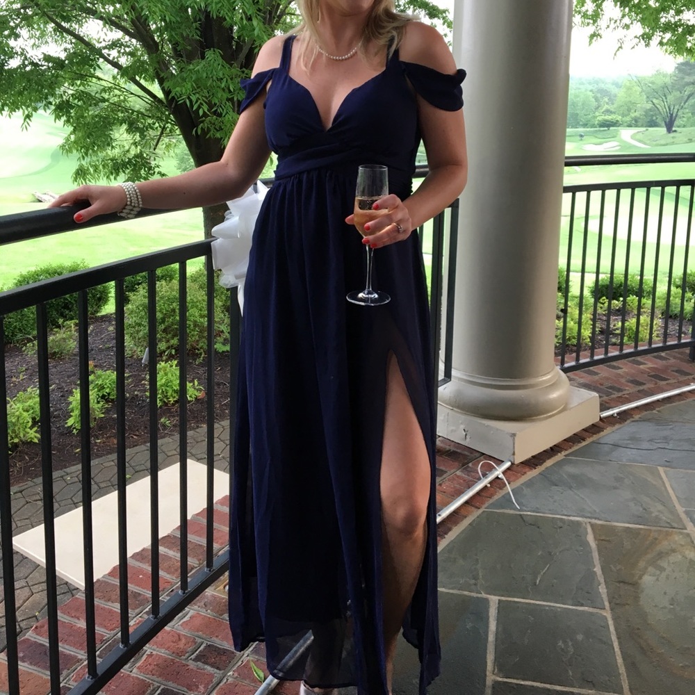 Navy Bridesmaid Slit Maxi Long Dress Size Small
